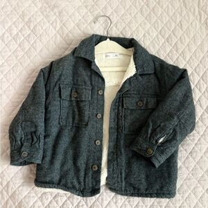 Zara Dark Charcoal Sherpa-Lined Kids Jean Jacket